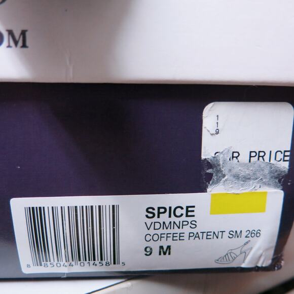 VIGOSS Heels Peep Toe Sling Back Shoes Size 9M Fabric/Patent Leather Brown - Picture 7 of 7